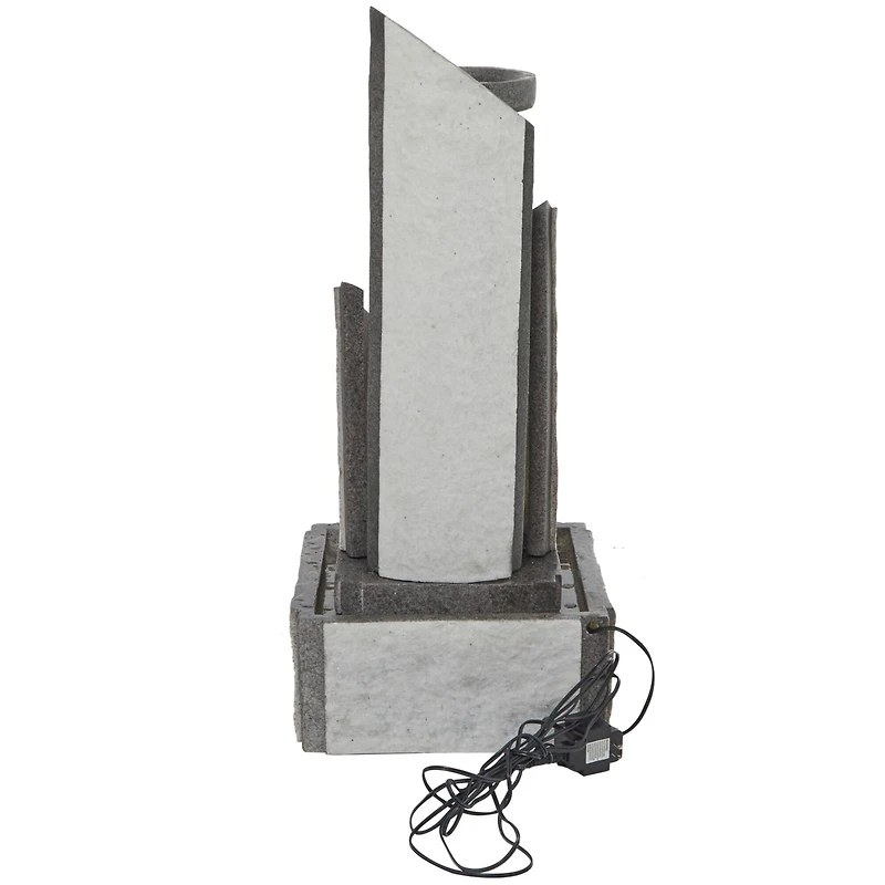 34.5" Light Gray Fiberglass 2-Tier Geometric Fountain with LED Light