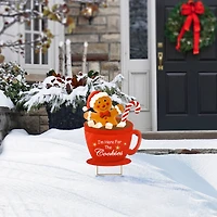 Glitzhome® 30.25" Metal Gingerbread Man in Coffee Mug Yard Stake