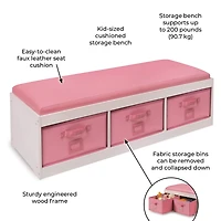 Badger Basket Kid's Cushioned Storage Bench With Three Bins