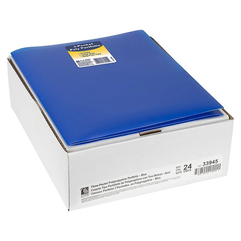C-Line® Blue 3-Pocket Poly Portfolios, 24ct.