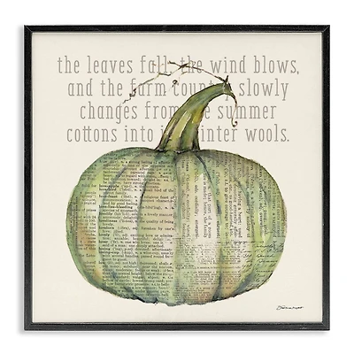 Stupell Industries Leaves Fall Green Pumpkin Framed Giclee Art