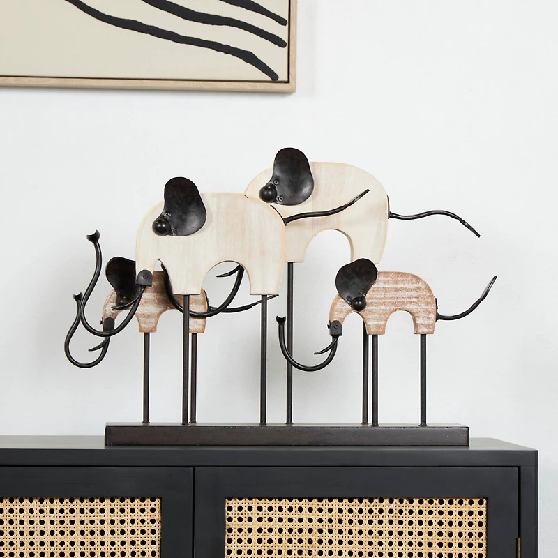 23" Black & White Metal Elephant Overlapping Sculpture