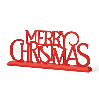 Glitzhome® 18" Red Metal Merry Christmas Table Décor