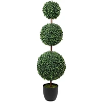 38" Unlit Artificial Two-Tone Boxwood Triple Ball Topiary Tree with Round Pot