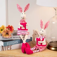 16.5" Pink & Cream Sitting Boy Easter Rabbit Figure with Dangling Legs