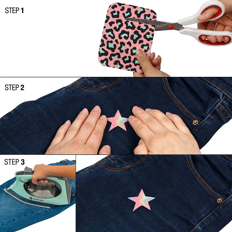 SINGER® Decorative Print & Pastel DIY Iron-On Fabric Patch Kit with 1 Bonus Stencils