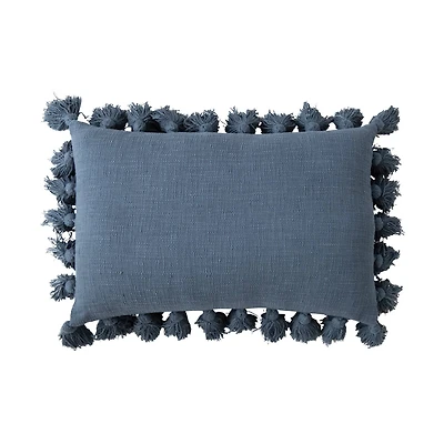 Hello Honey® Blue Woven Cotton Slub Lumbar Pillow with Tassels