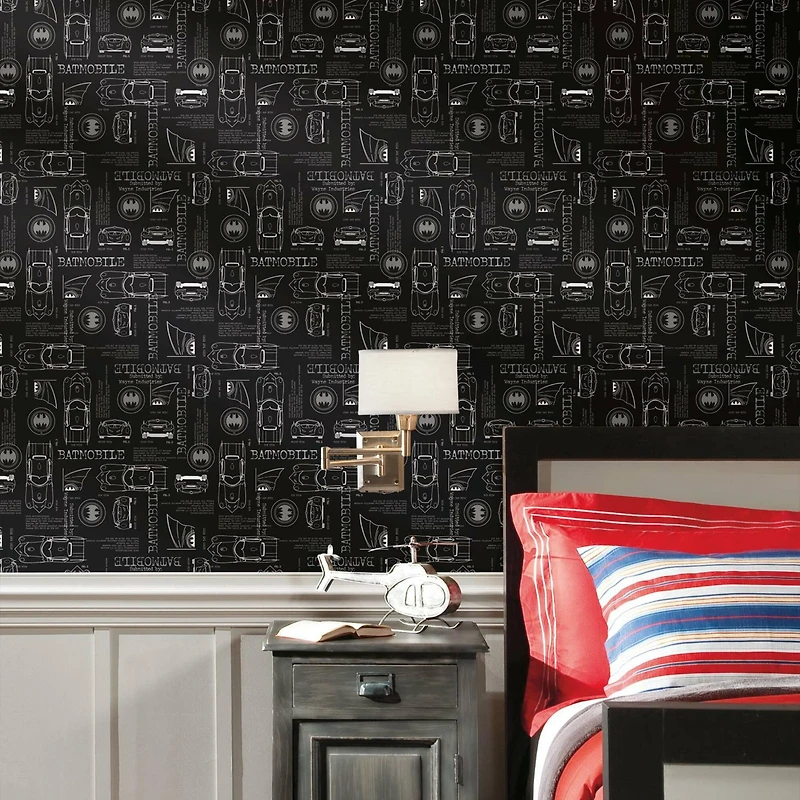 RoomMates Batmobile Blueprint Peel & Stick Wallpaper