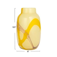 Hello Honey® 9.5" Yellow & Purple Decorative Glass Vase with Abstract Design