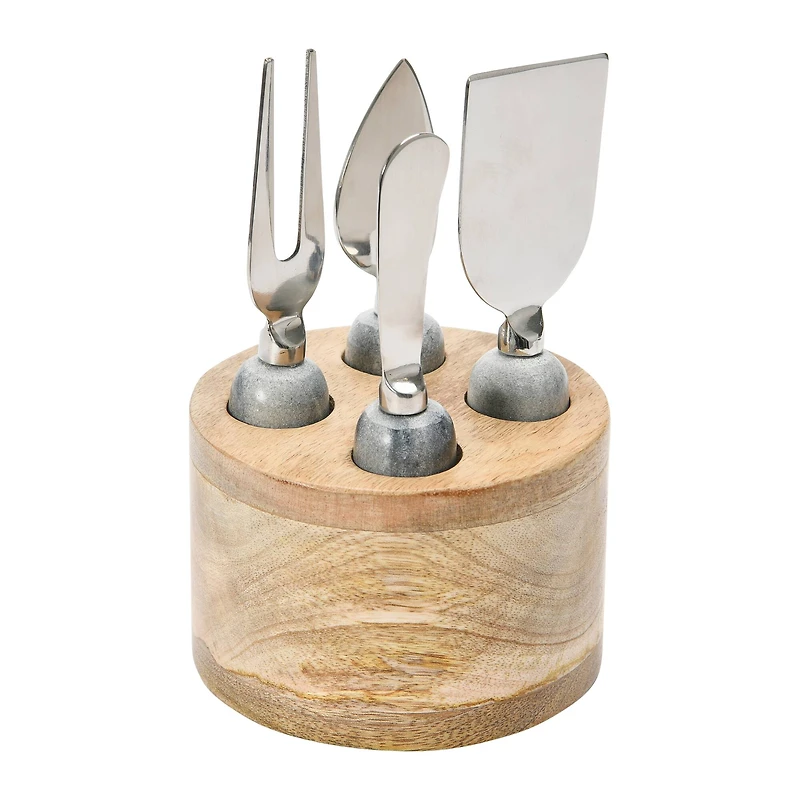 Hello Honey® Stainless Steel Cheese Servers with Mango Wood Stand