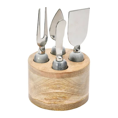 Hello Honey® Stainless Steel Cheese Servers with Mango Wood Stand