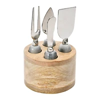Hello Honey® Stainless Steel Cheese Servers with Mango Wood Stand