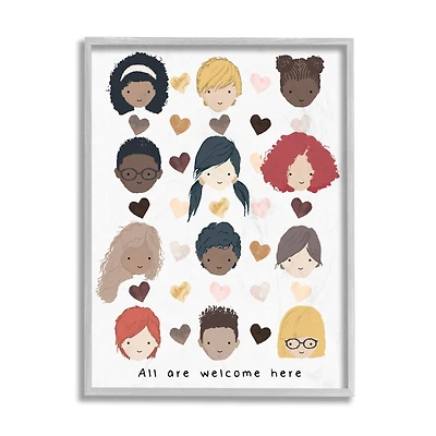 Stupell Industries All Welcome Here Child Portraits Gray Framed Wall Art