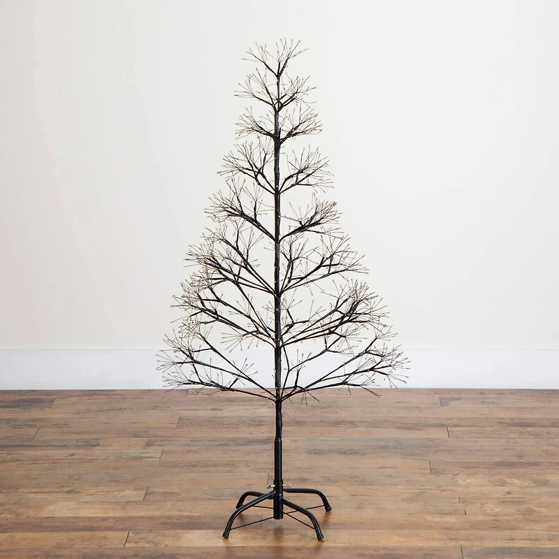 4ft. Pre-Lit Artificial Halloween Black Starburst Tree with 800 Fairy Warm White LED Lights
