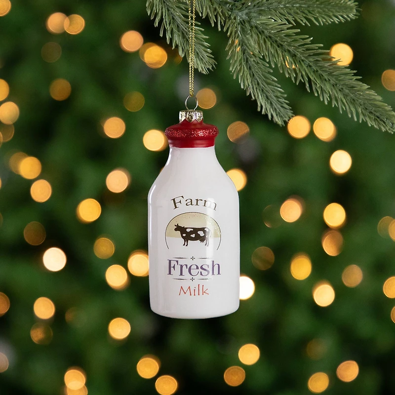 4.5" Farm Fresh Milk Glass Bottle Ornament