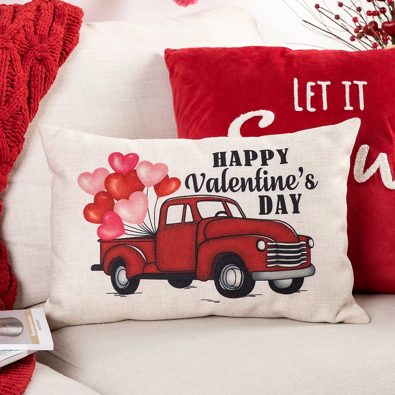 Glitzhome® 18" Faux Burlap Happy Valentine's Truck Pillow