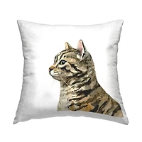 Stupell Industries Casual Striped Cat Portrait Minimal White Background Throw Pillow, 18" x 18"