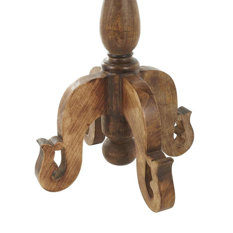 Brown Mango Wood Turned Accent Table with Scrolled Legs and Cutout Tabletop