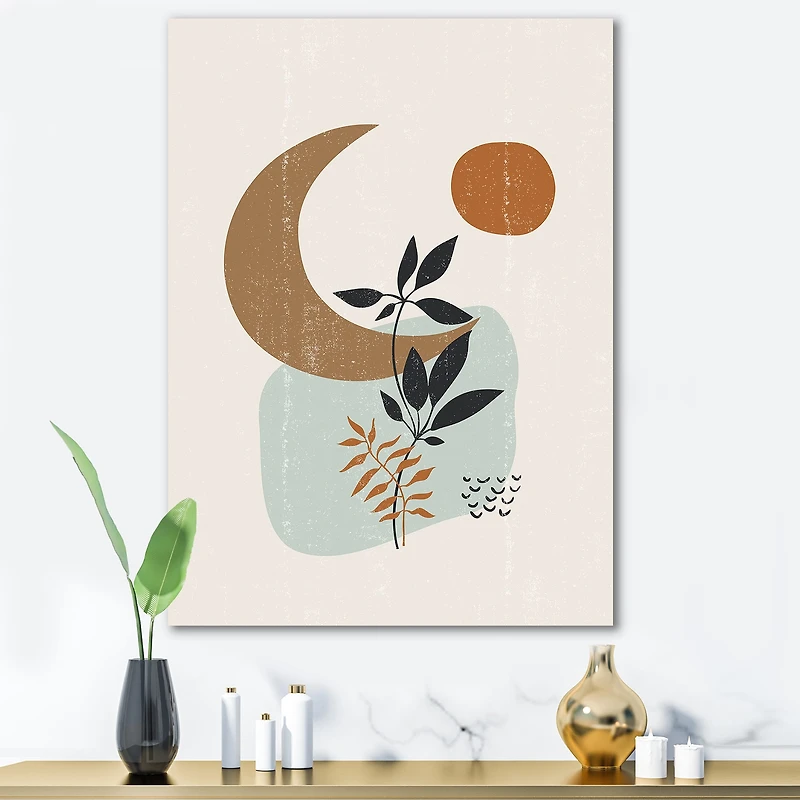 Designart - Abstract Sun & Moon With Minimal Plants
