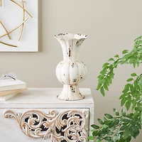 13.25" Distressed Cream Metal Tulip Vase