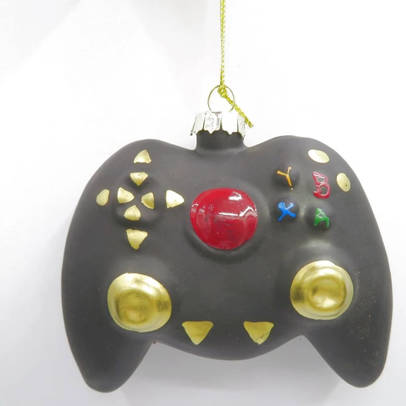 Game Controller Glass Christmas Hanging Ornament - 4" - Black