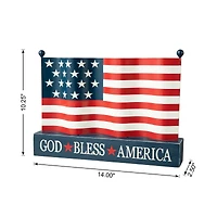 Glitzhome® 14" Metal Patriotic America flag with Wooden Base Table Décor