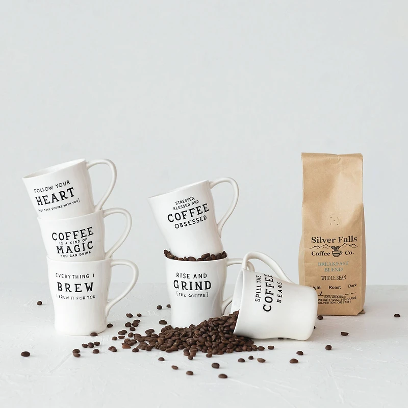 Hello Honey® 12oz. White & Black Inspirational Brew Stoneware Coffee Mug Set