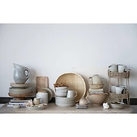 Hello Honey® 10" Neutral Coastal Stoneware Canister with Bamboo Lid