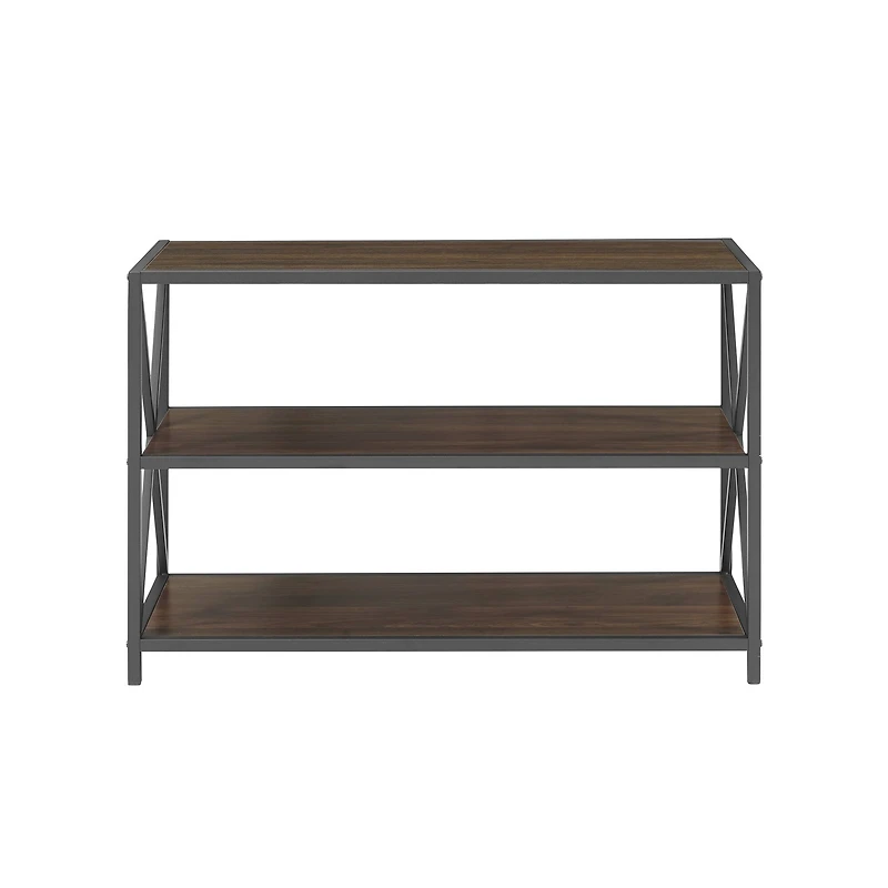 Walker Edison Dark Walnut X-Frame Industrial Wood Bookshelf