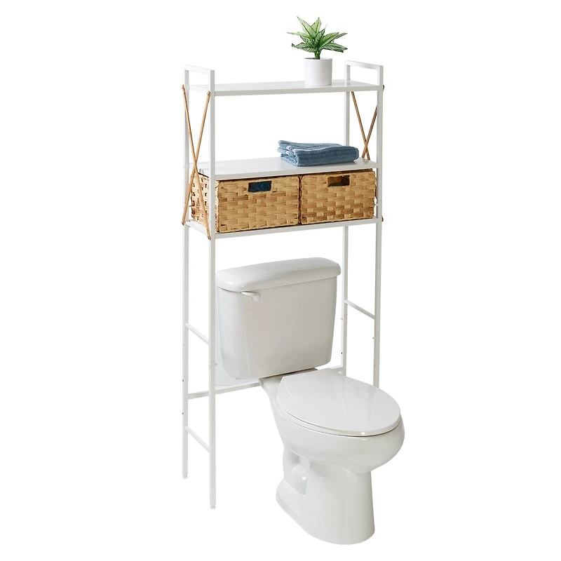 Honey Can Do 3-Tier White Decorative Over-the-Toilet Space Saver with Woven Baskets