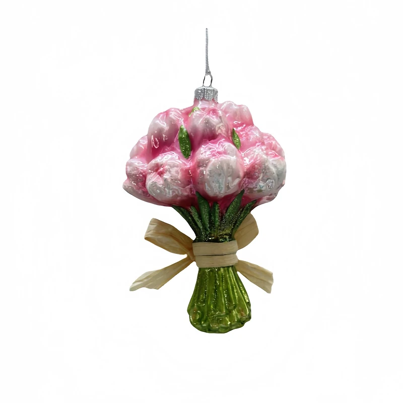 5.25" Pink Tulip bouquet Glass Ornament by Ashland®