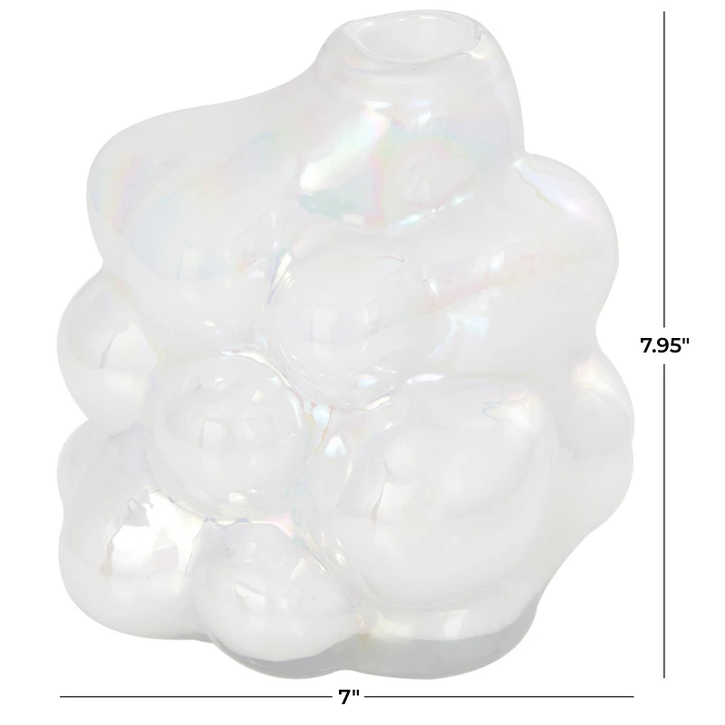 8" Clear Abstract Handmade Bubble Glass Vase