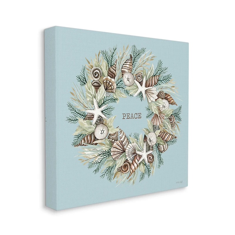 Stupell Industries Coastal Holiday Peace Wreath Canvas Wall Art