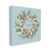 Stupell Industries Coastal Holiday Peace Wreath Canvas Wall Art