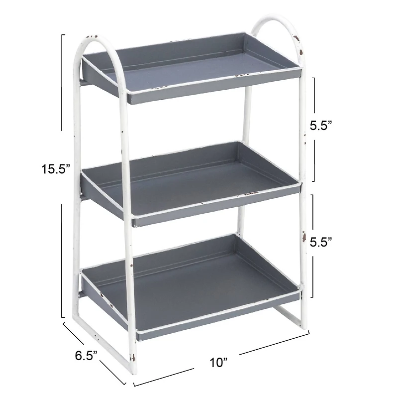 Hello Honey® 15.5" Heavily Distressed 3-Tier Metal Tray with White Frame & Rim