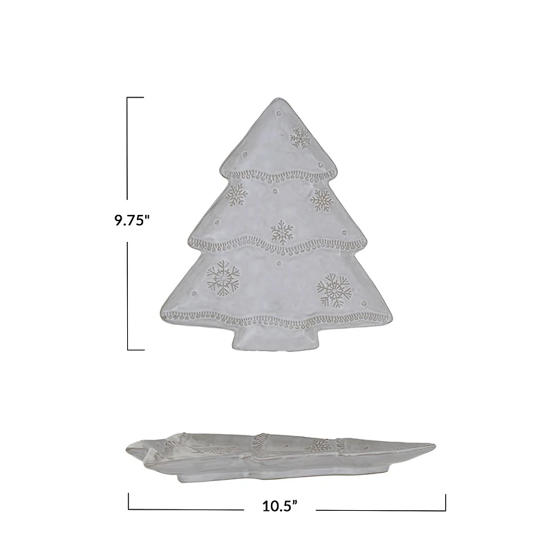 Hello Honey® 10.5" Antique White Stoneware Christmas Tree Plate with Snowflakes