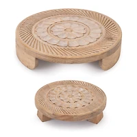 7.75" Mandala Wood Riser Tray Pedestal Set