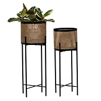 Gold Metal Glam Planter with Black Legs Set