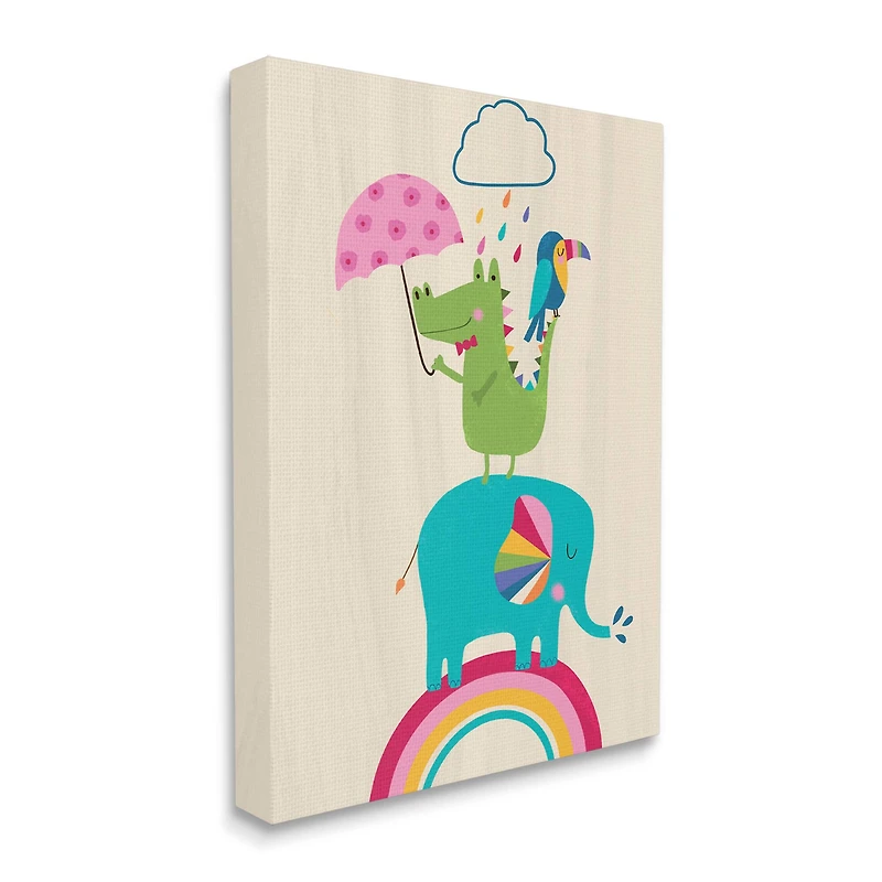 Stupell Industries Animals Standing on Rainbow Canvas Wall Art