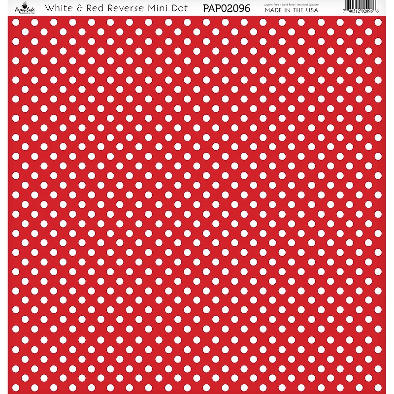 Paper Café White & Red Reverse Mini Dot 12" x 12" Cardstock, 15 Sheets