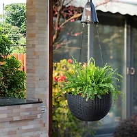 Glitzhome® 30" Solar Lighted Black Plastic Hanging Planter