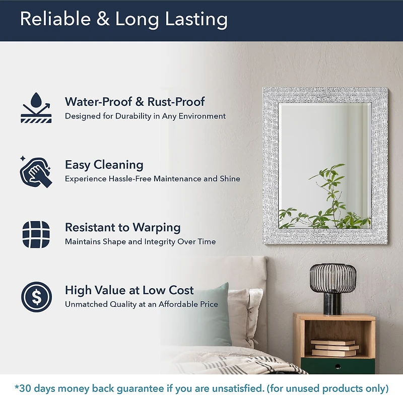 Head West 29" Chrome & White Tile Textured Framed Vanity Mirror