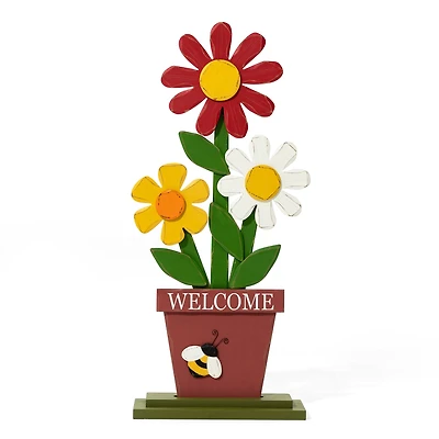Glitzhome® 30" Wooden Trio Flowers Welcome Porch Décor 