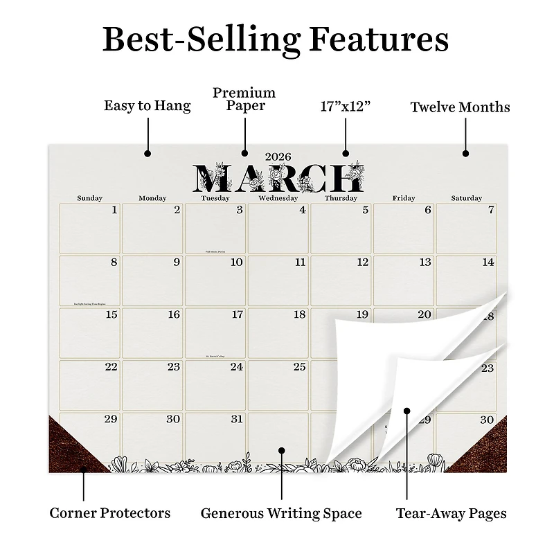 2026 Floral Medium Desk Pad Monthly Blotter Calendar