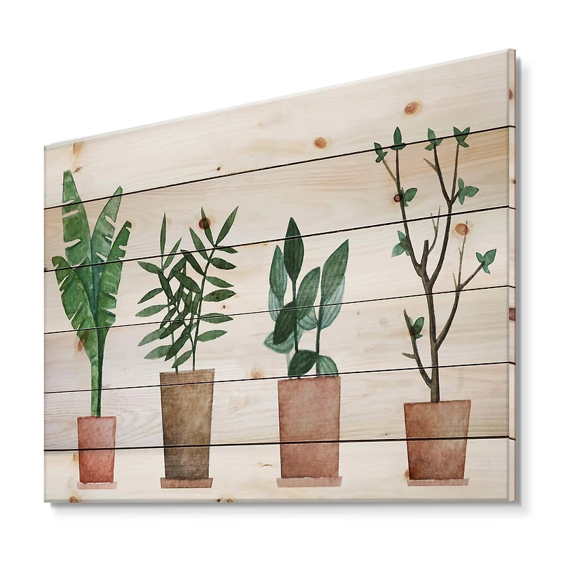 Designart - Duo of Potted Flowers House Plants - Farmhouse Print on Natural Pine Wood