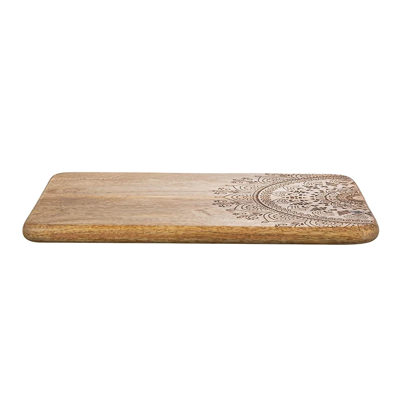 Hello Honey® 11.5" Natural Boho Wood Cutting or Charcuterie Board with Laser-Cut Design
