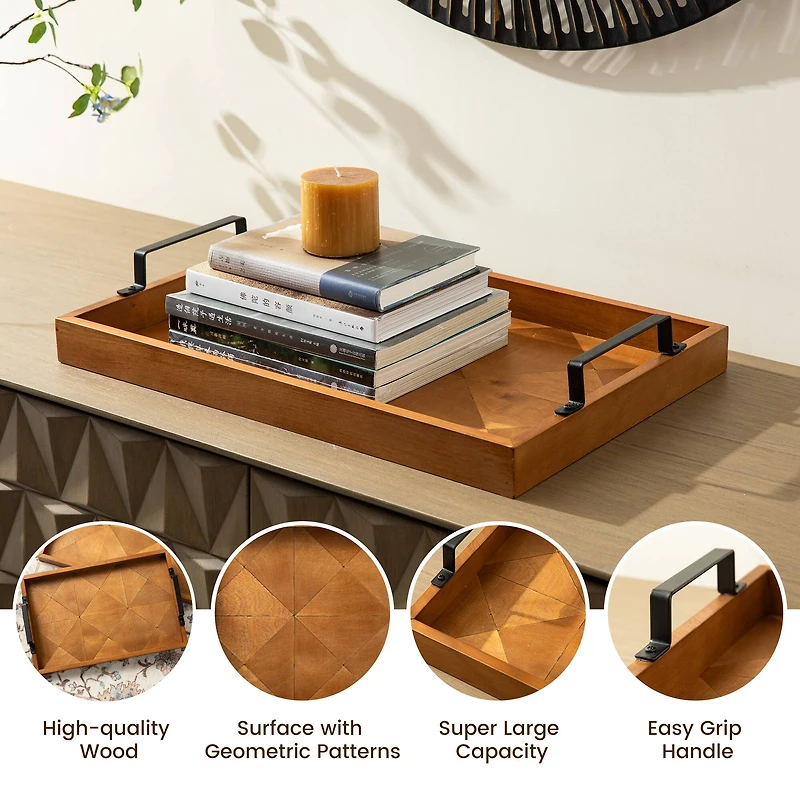 Glitzhome® Rectangle Wood Geometric Trays Set