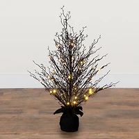 3ft. Pre-Lit Halloween Black Twig Artificial Fall Tree in Burlap Planter