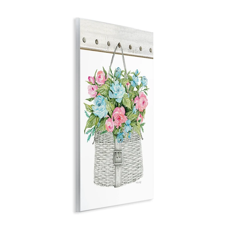 Stupell Industries Blue And Pink Blooming Roses Spring Plant Basket Wall Plaque Art