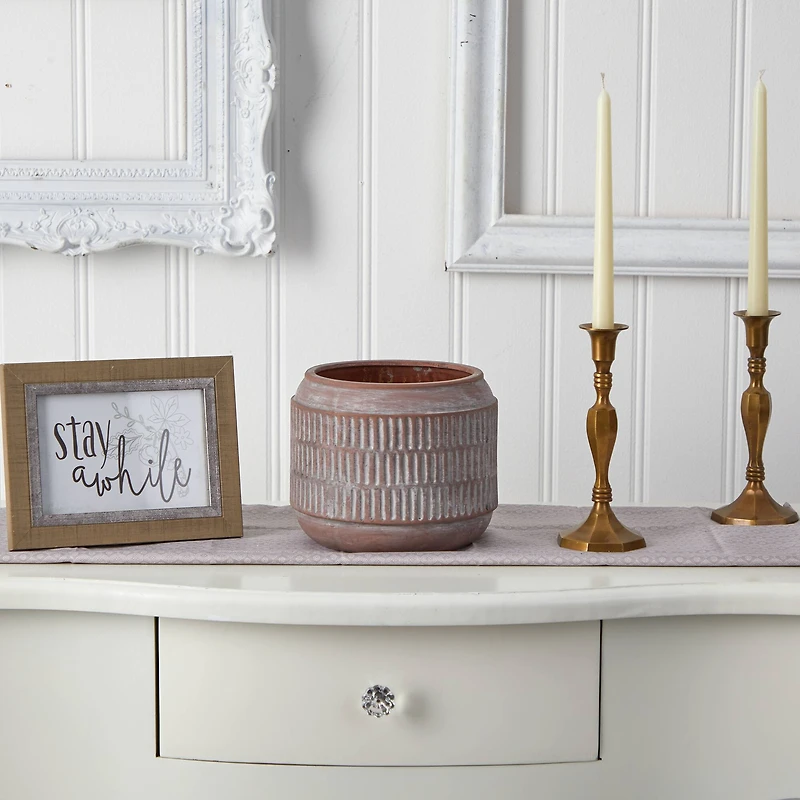 6" Boho Chic Ceramic Embossed Planter